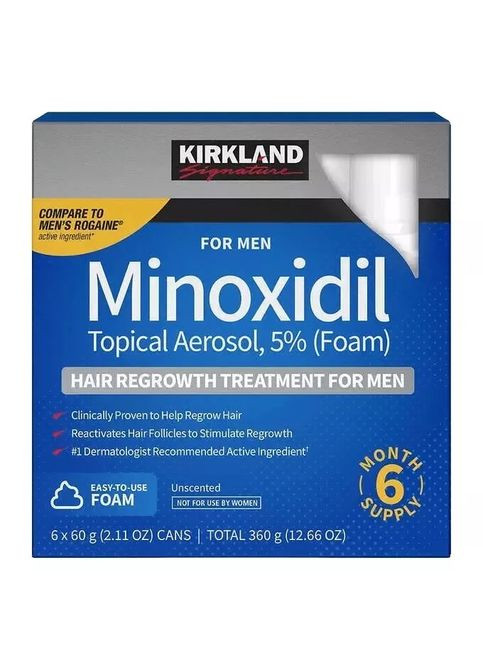 Піна для лікування випадіння волосся у чоловіків Minoxidil 5% (60 гр) 3 флакона на 3 месяца Kirkland (296935318)