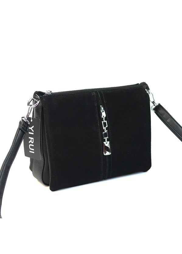 Чорна замшева жіноча прямокутна сумка крос боді клатч на три відділення на блискавці Yirui (301536418)