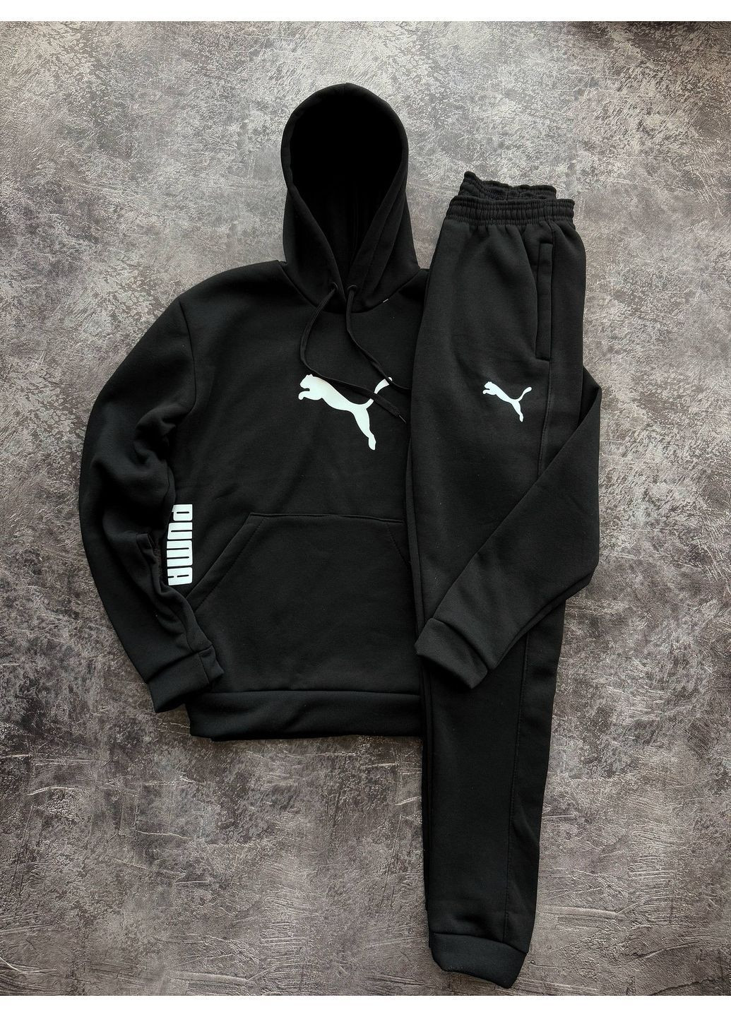 Черный зимний спортивный теплый костюм puma на флисе,тоехнитка на флисе Україна