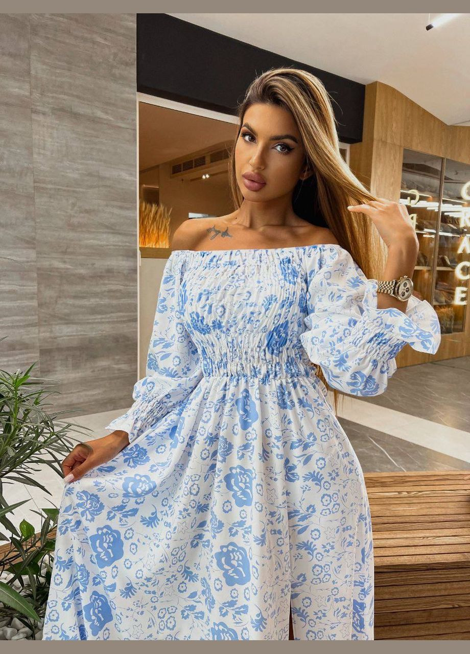 Белое повседневный платье DK/DL Мода без кордонів с цветочным принтом