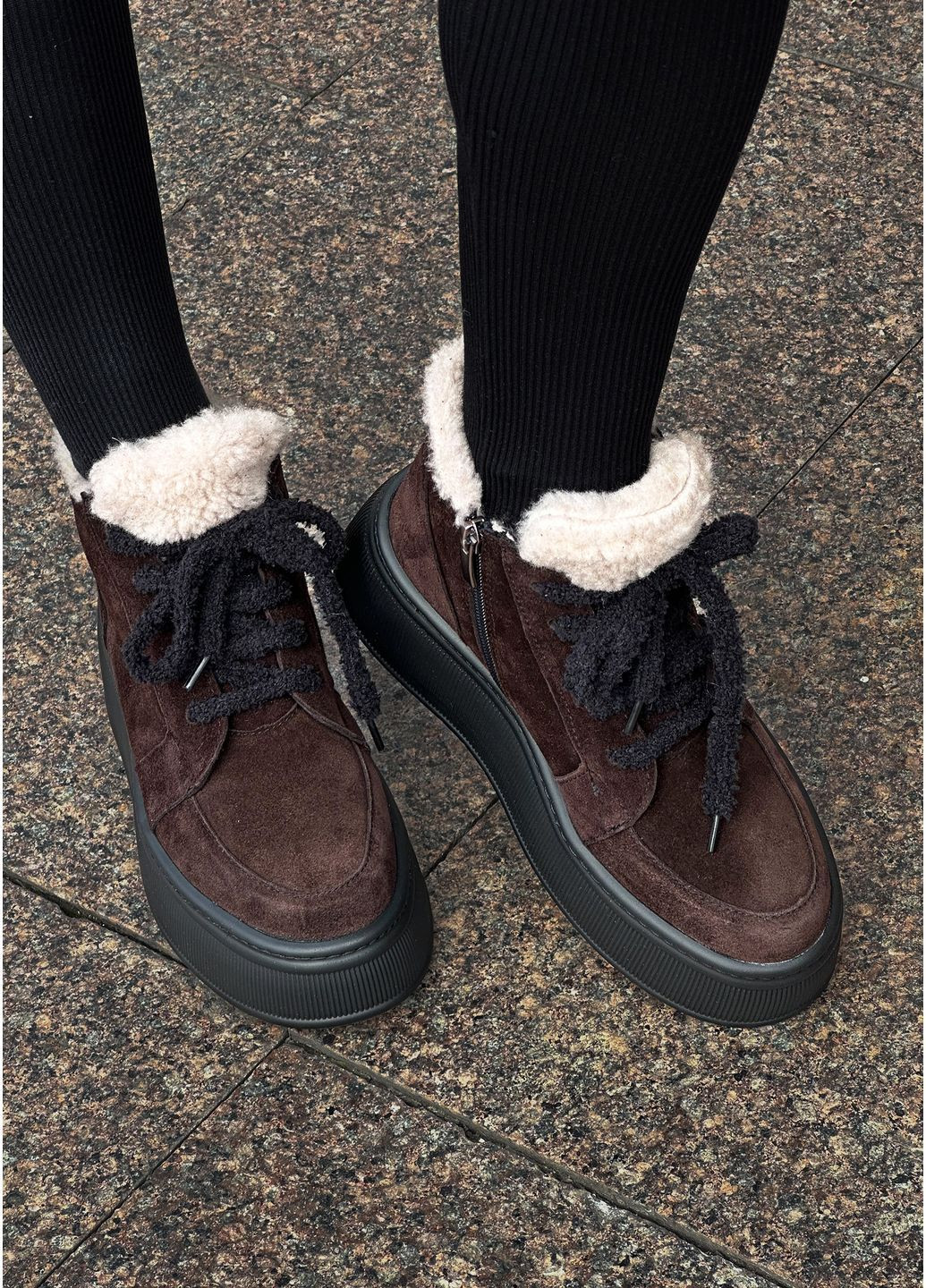 Жіночі замшеві черевики з хутром на високій підошві InFashion Черевики (365701353)