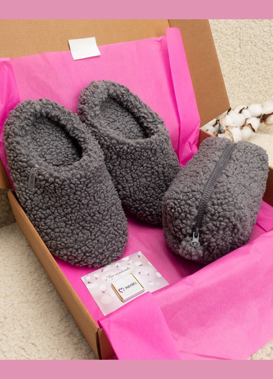 Подарочный набор Тедди тапочки та косметичка Графит Maybel (304392832)