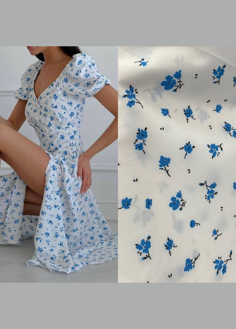 Белое повседневный женское платье с разрезом в цветочный принт а-силуэт Україна с цветочным принтом