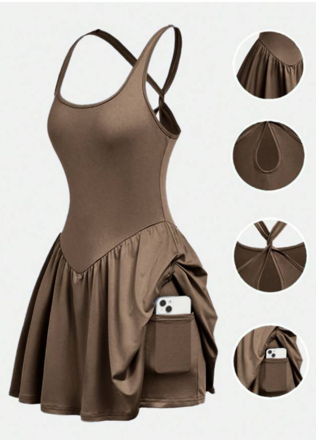 Кавова повсякденний мінісукня-комбінезон з карманом для телефона балон Україна однотонна