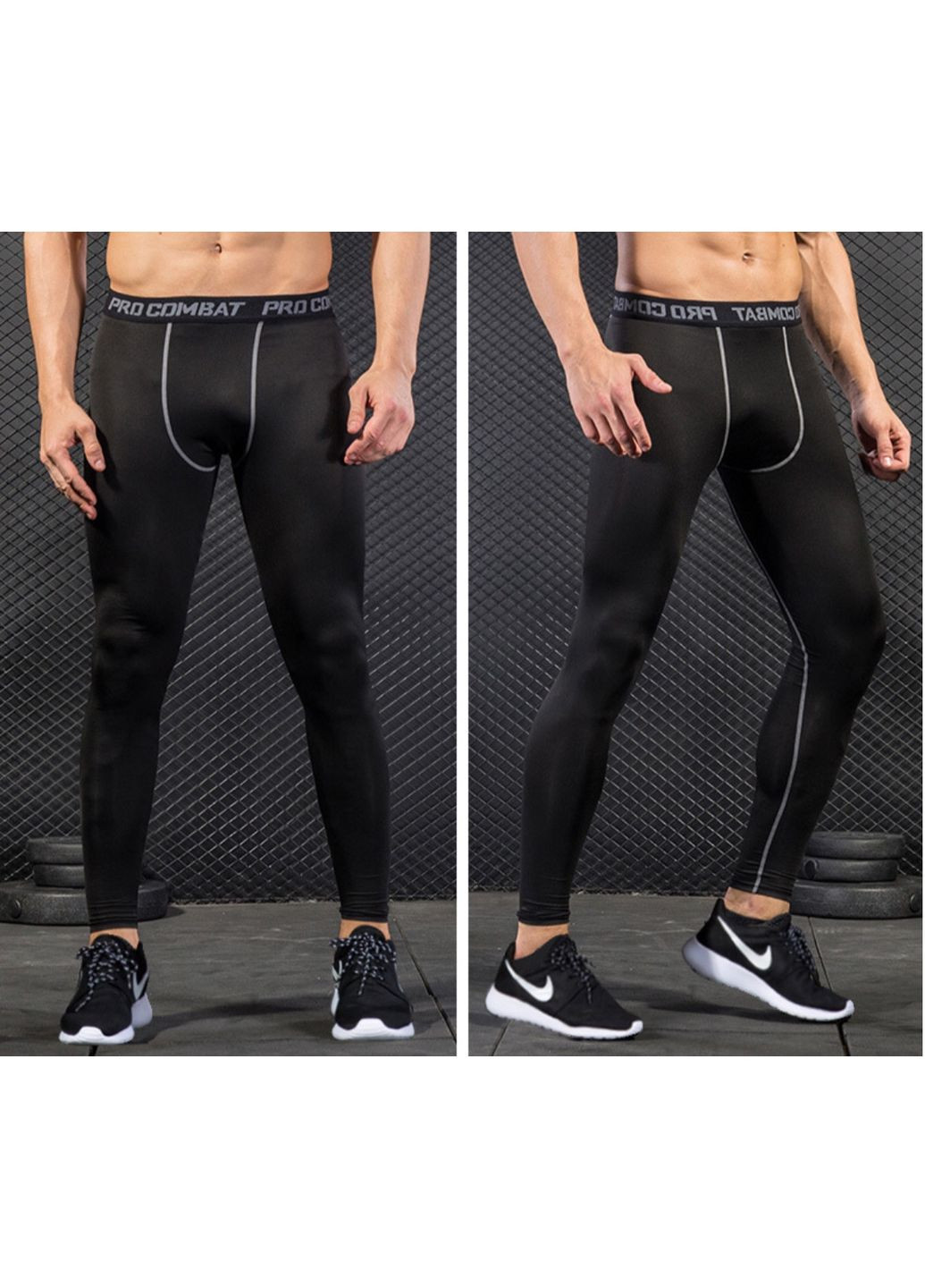 Черные демисезонные мужской комплект для тренировок, спортивные шорты + леггинсы для спортзала и фитнеса China