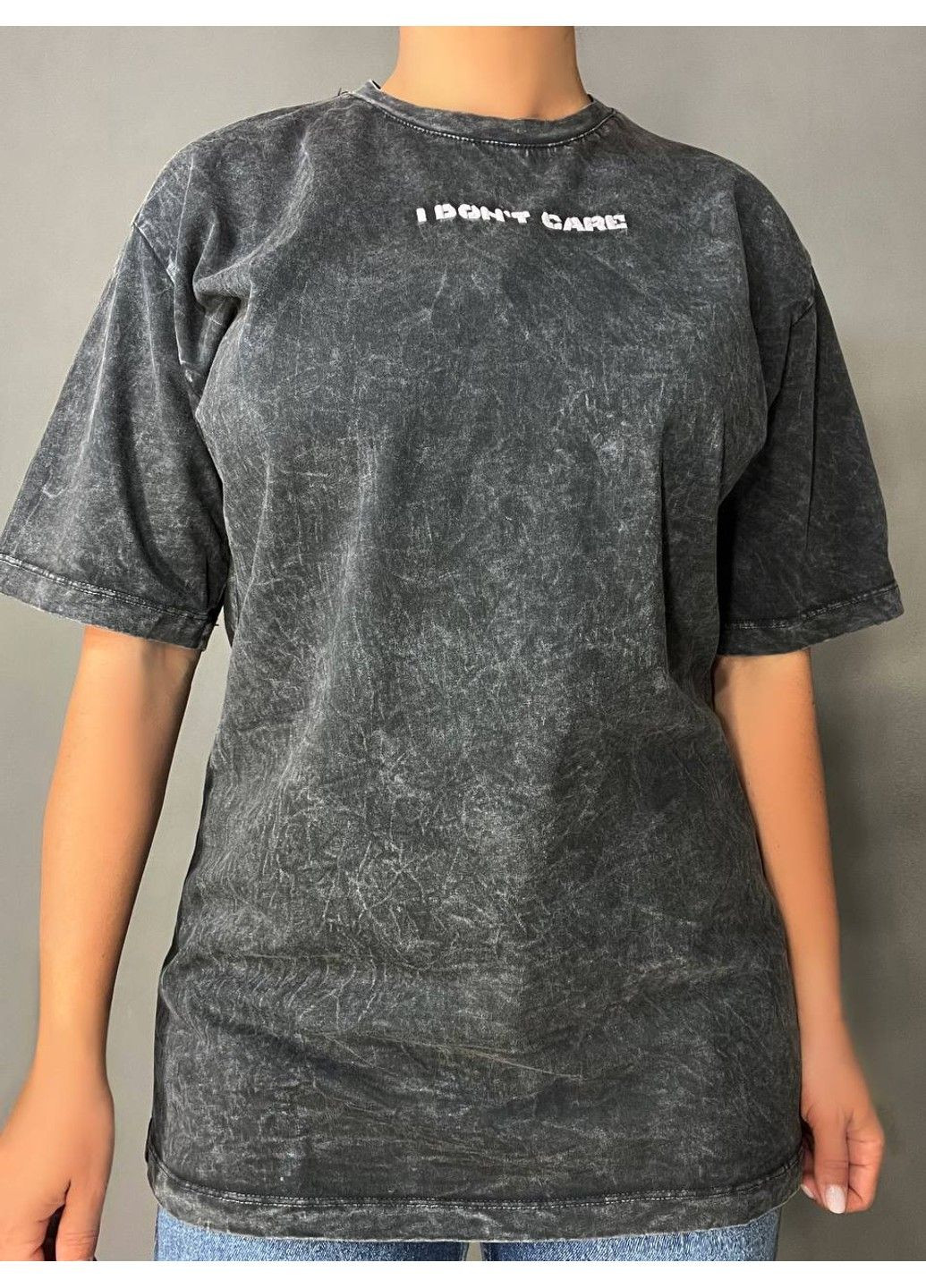 Футболка женская 4351 вареная тай дай с вышивкой оверсайз графит Coast Moda - (338555856)