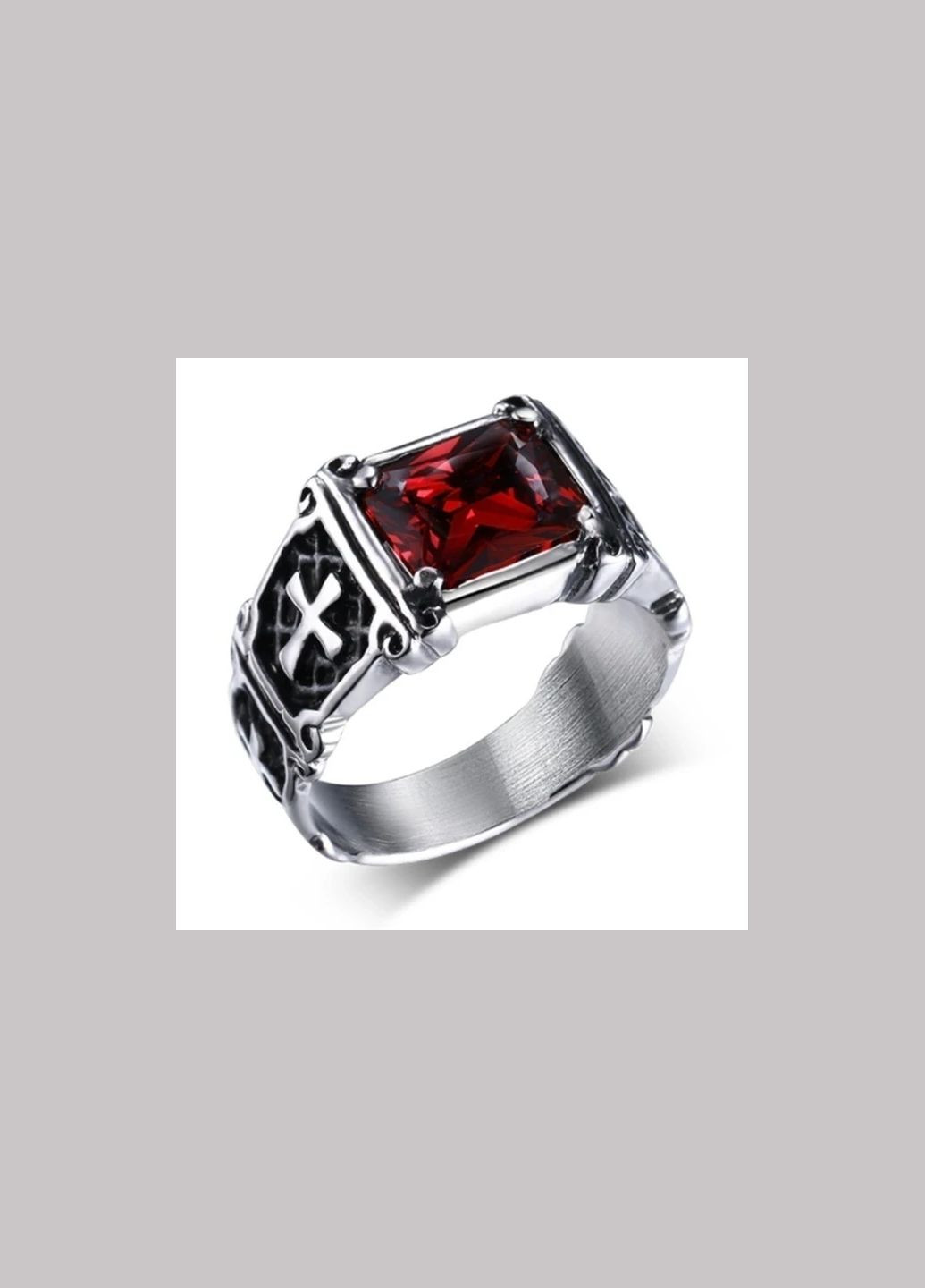 Чоловіче перстень печатка з древнім хрестом і червоним каменем, вінтажна каблучка із захисним хрестом, розмір 23 Fashion Jewelry (285110577)