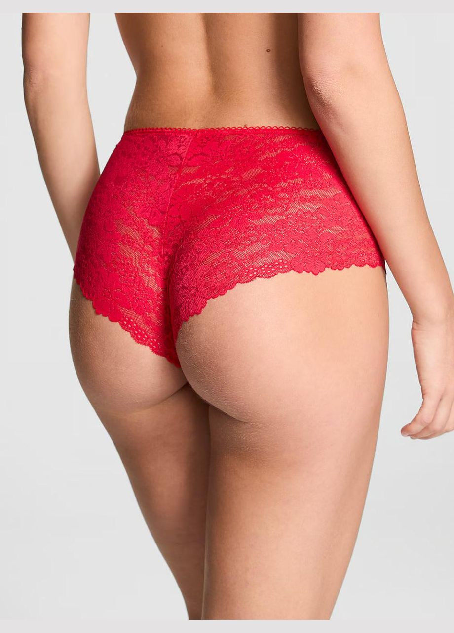 Трусики-чики женские бесшовные с кружевом PINK No-Show Cheeky Panty красные Victoria's Secret (355343897)