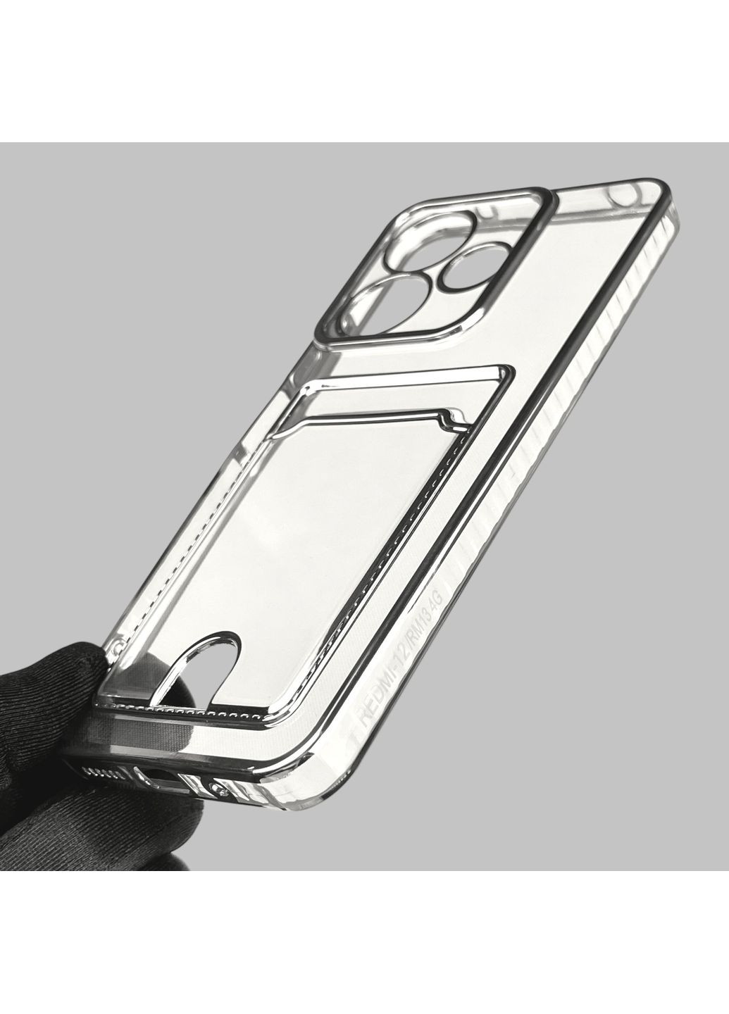 Чехол для POCO M6 4G с серебряной окантовкой с карманом для карт на сяоми поко м6 серебряный Xiaomi (366022575)