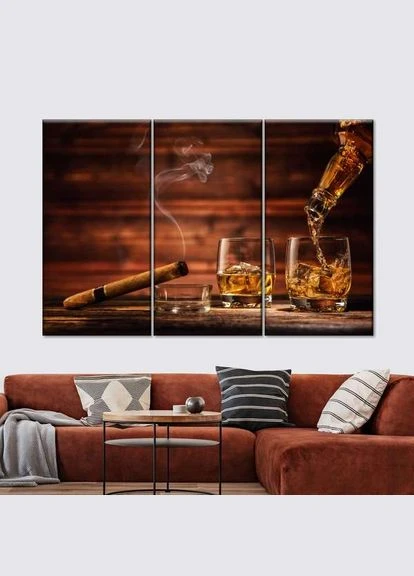 Модульна картина з трьох частин Віскі та сигара 78x48 см (M3_M_84) Art Studio Shop (379847488)