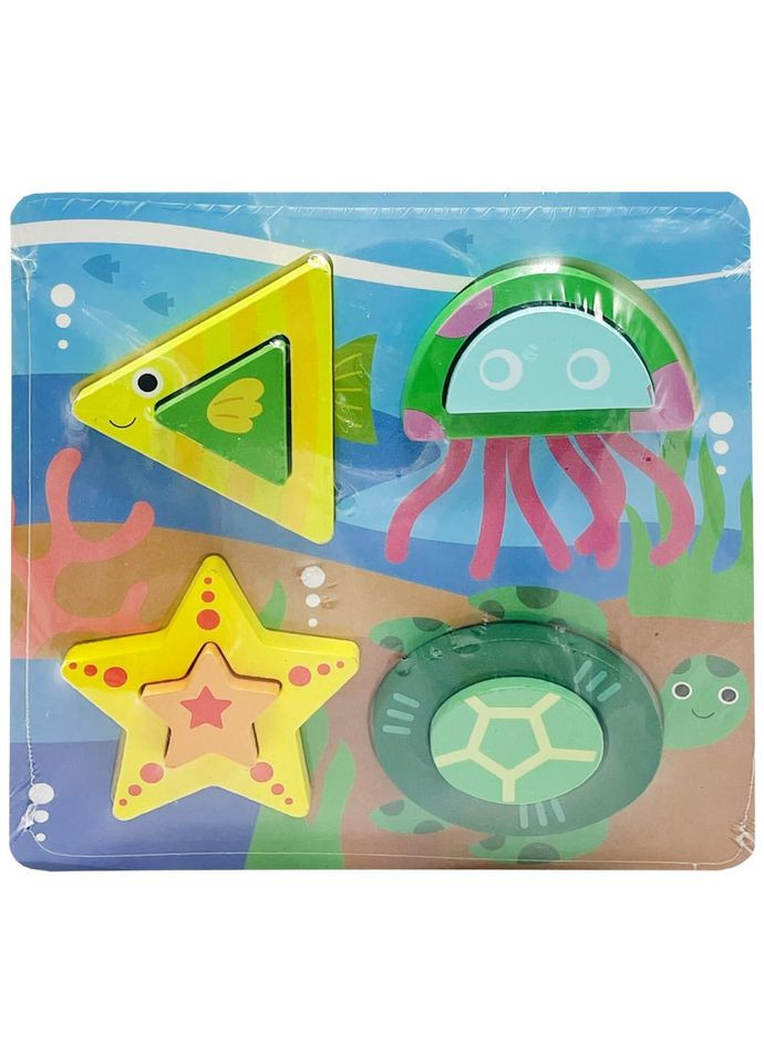 Дитячий дерев'яний пазл-вкладиш 3D "Морскі Тварини" C15057-5 No Brand (330610375)