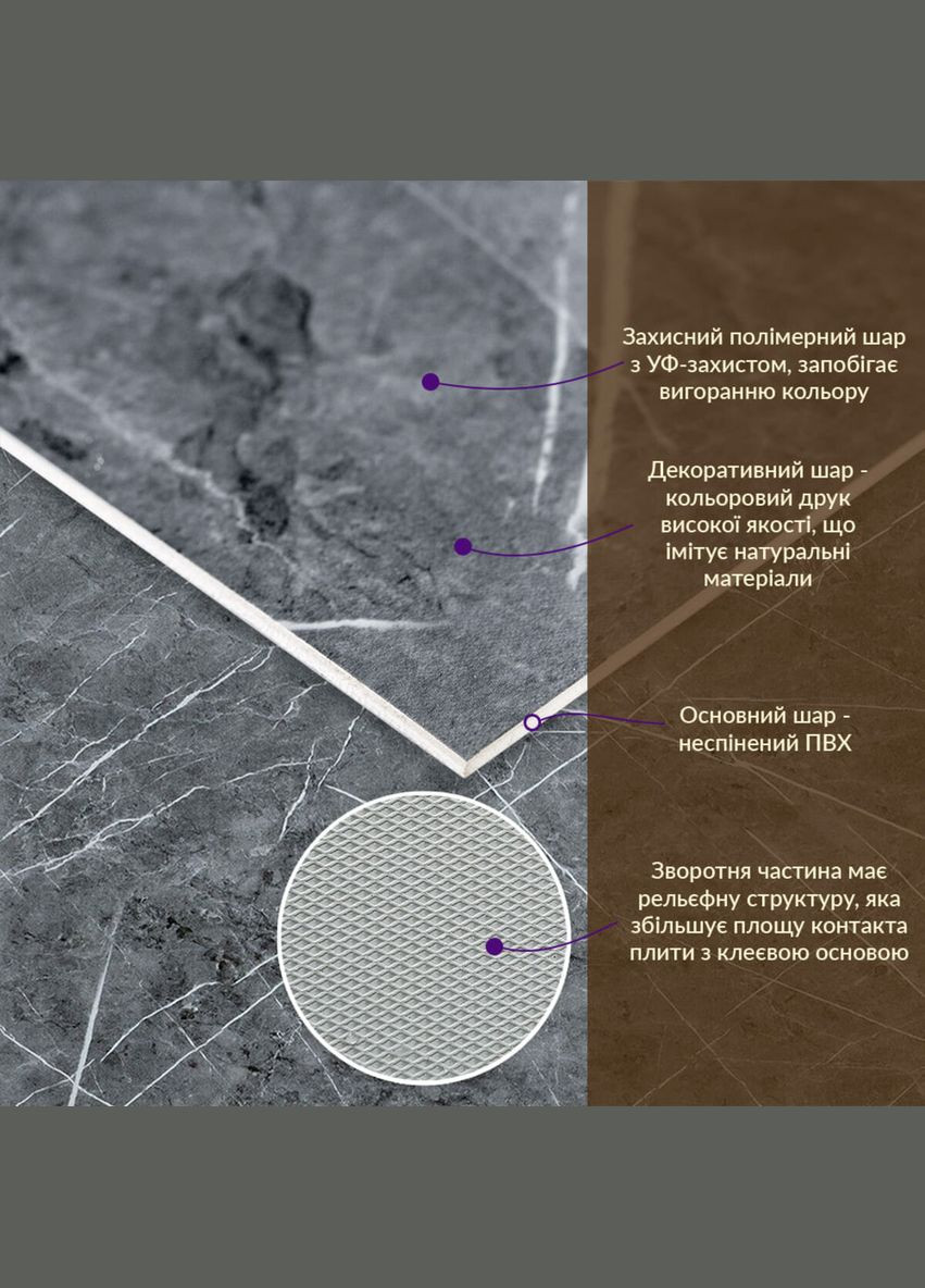 Декоративна плита ПВХ SW00001627 натуральний мармур 600х600х3мм Sticker Wall (298284254)