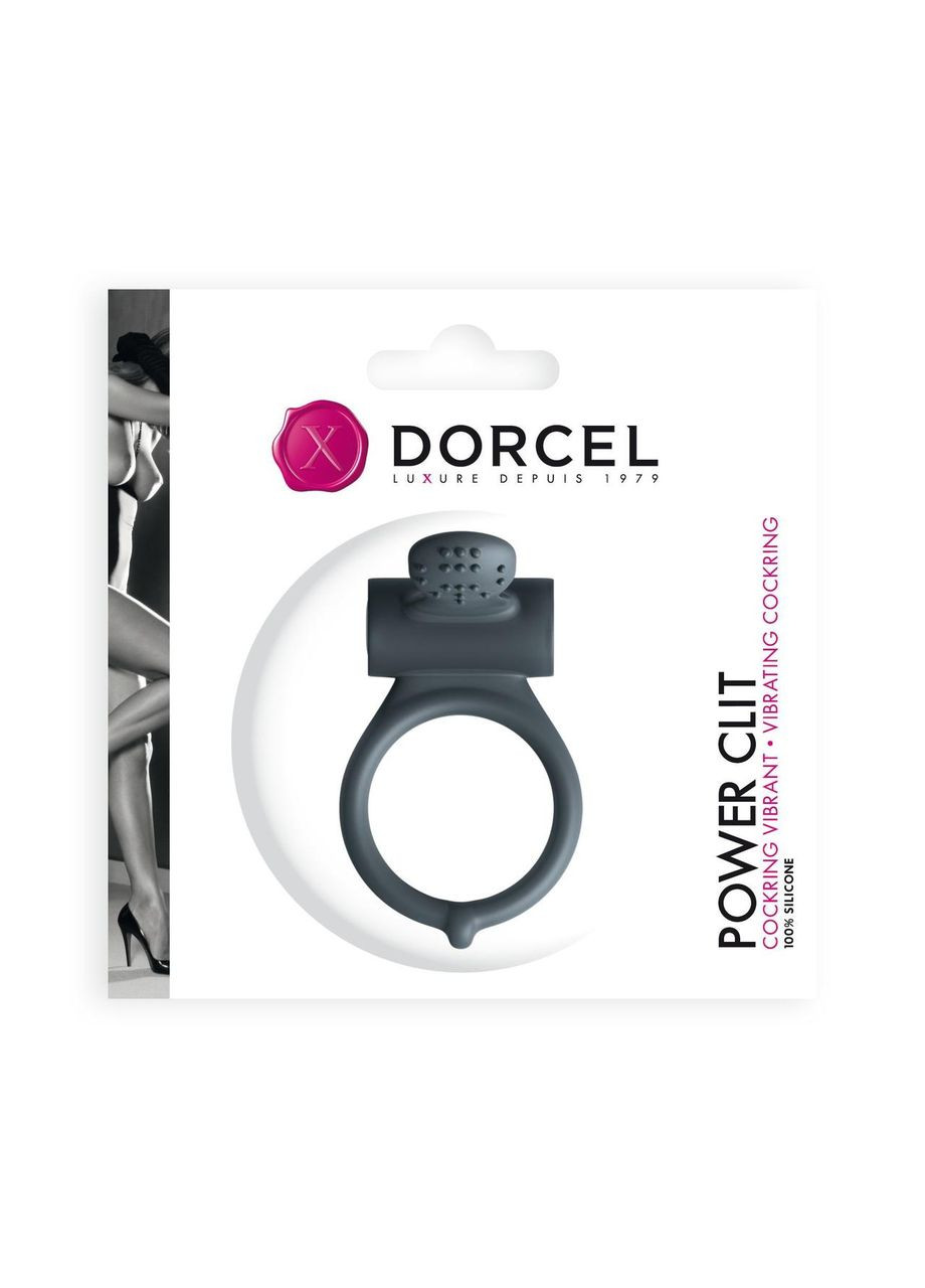 Ерекційне кільце Power Clit Black V2 з вібрацією та язичком з щіточкою Dorcel (303909827)