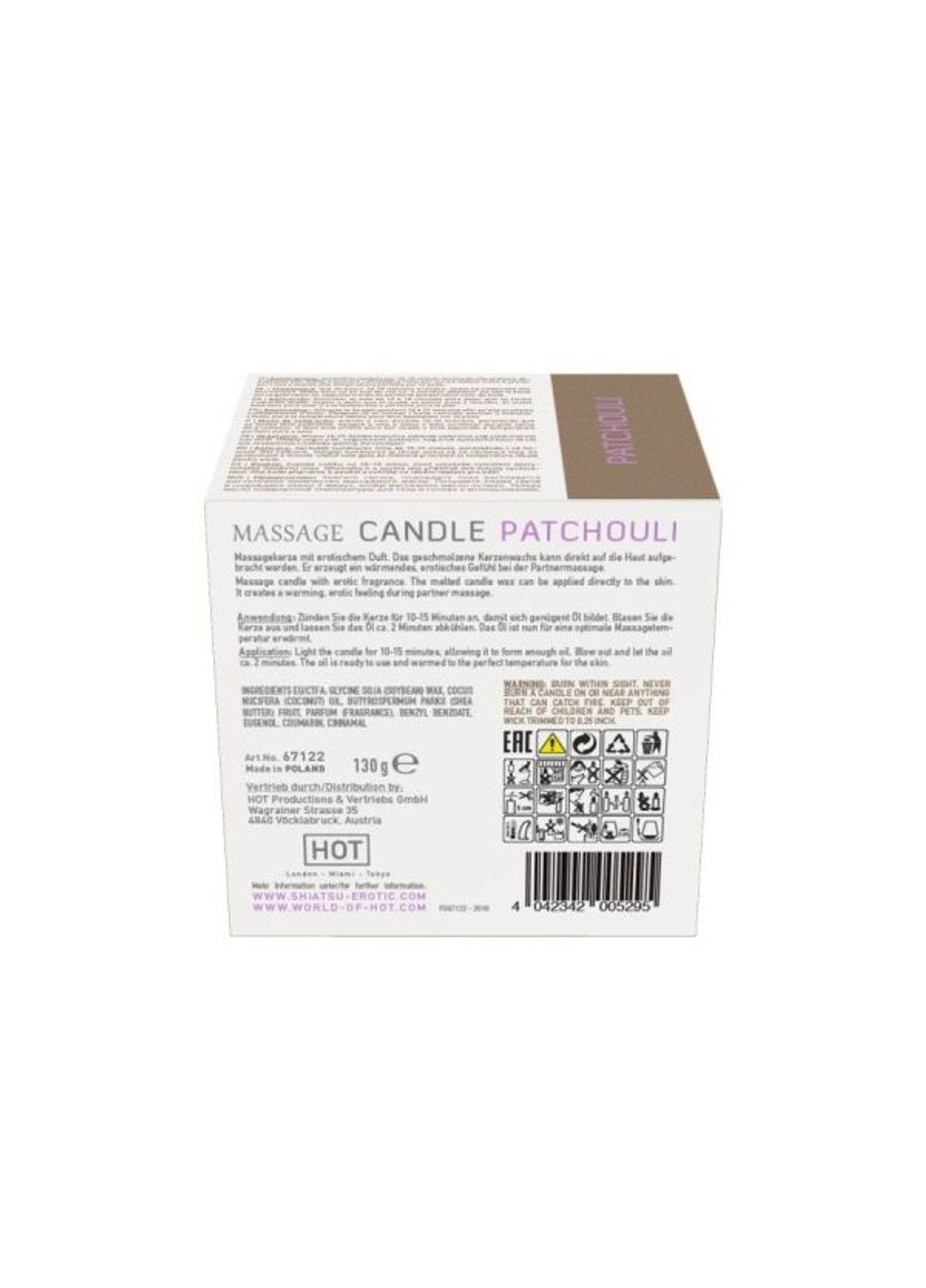 Свеча для массажа SHIATSU Пачули, 130 гр Hot (291120582)