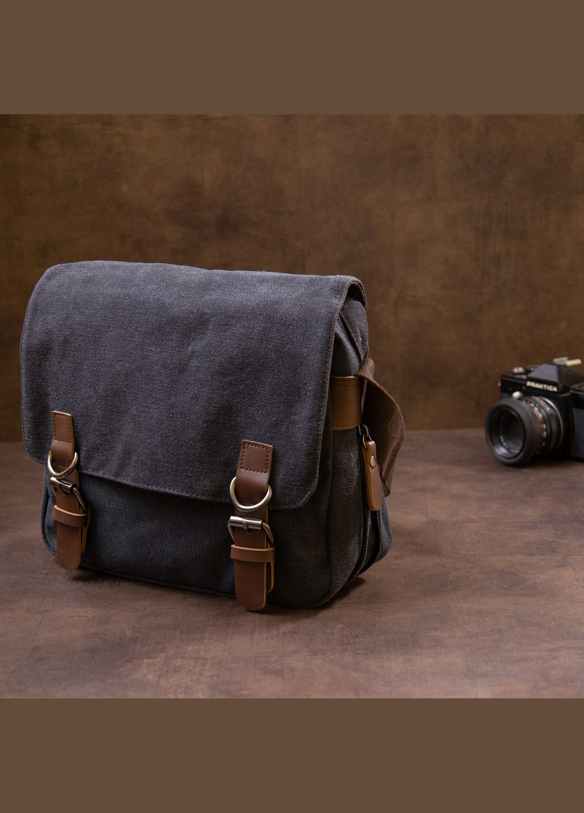 Сумка листоноша текстильна через плече з кишенями Vintage чорна (sku_20604) No Brand (328922572)