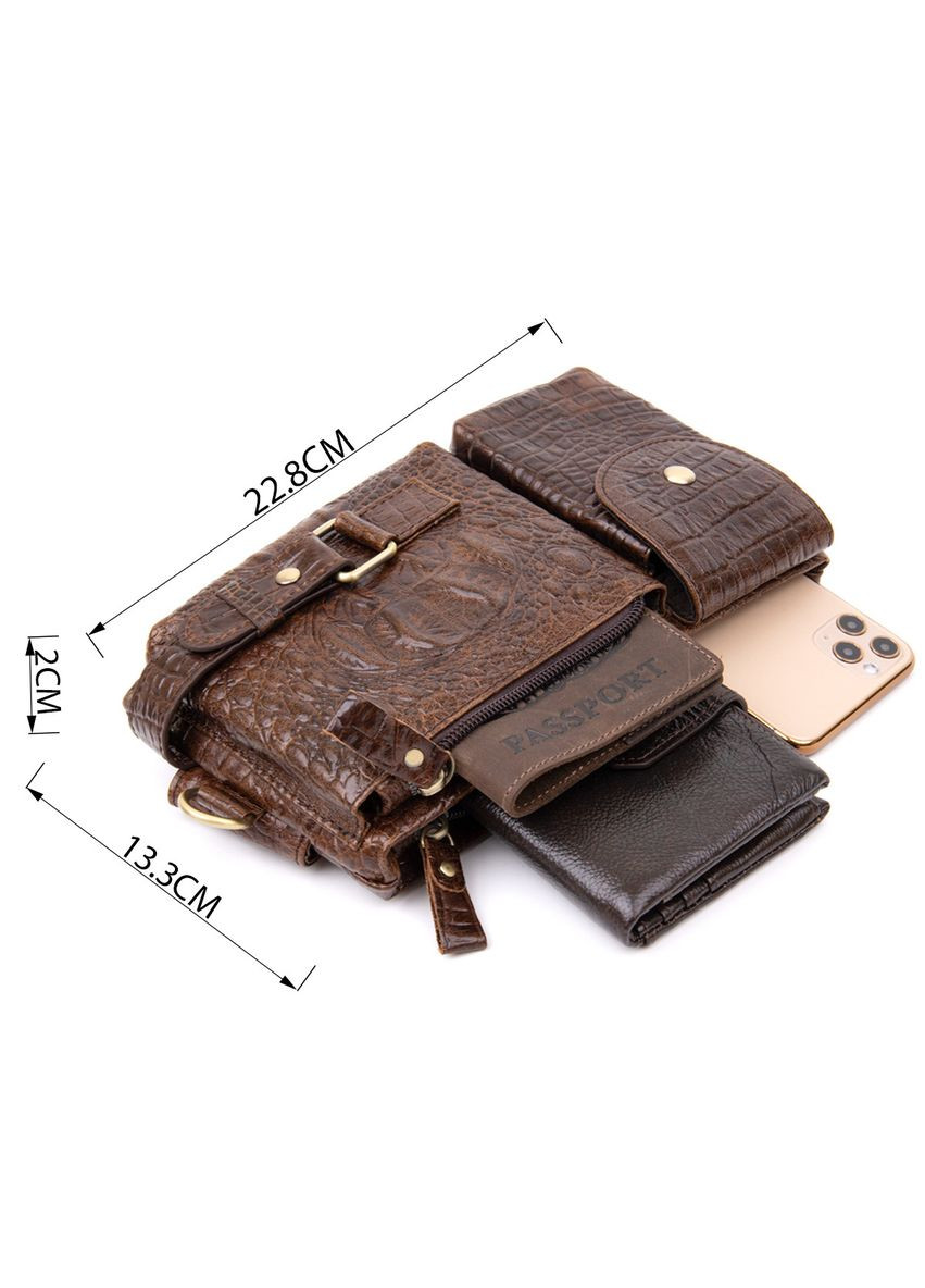 Бананка поясна під шкіру рептилії унісекс 20401 Коричнева Vintage (329149122)