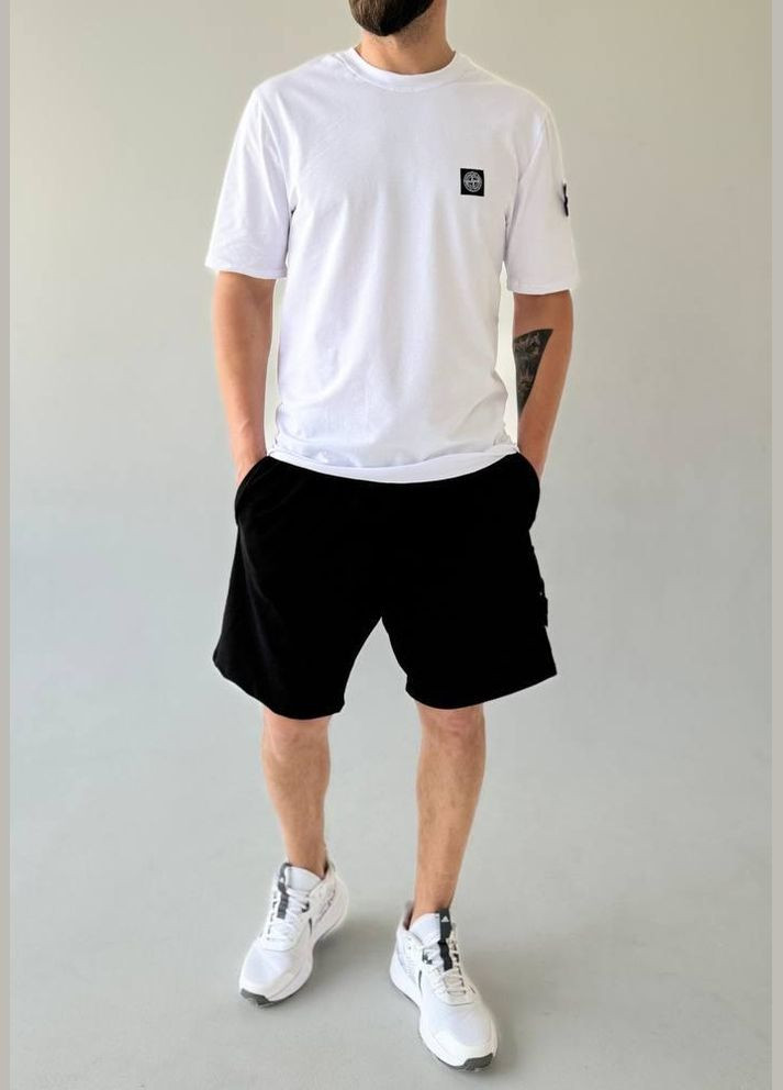 Біла 2 в 1 футболка + шорти стон тканина стрейч -кулір високої якості No Brand