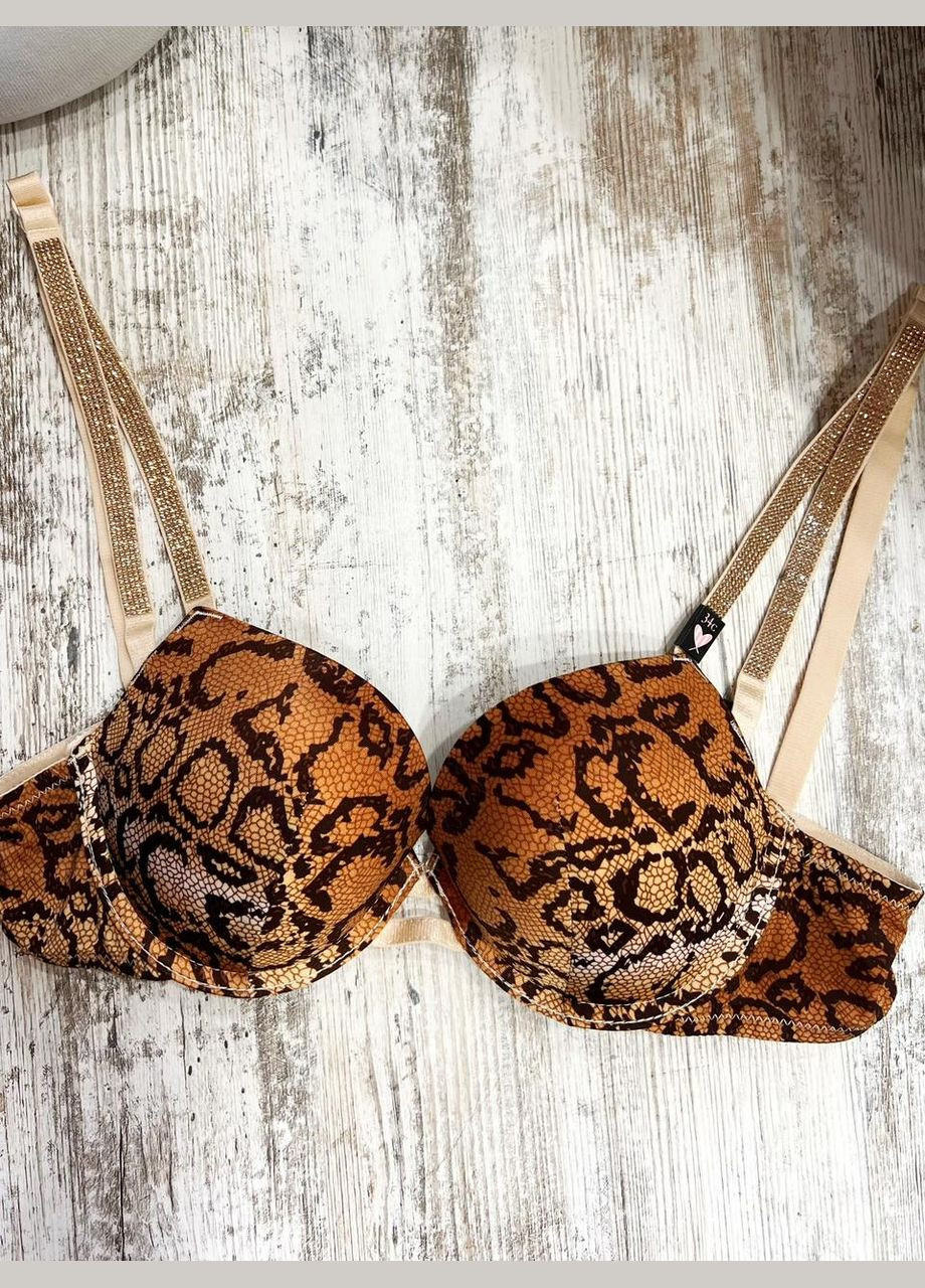 Коричневый бюстгальтер push up украшенные стразами 75с змеиный принт (1816) No Brand