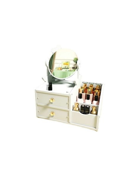 Настільний комод для косметики та прикрас із зеркалом білий органайзер для столу з зеркалом, що обертається ProDobro (365440922)