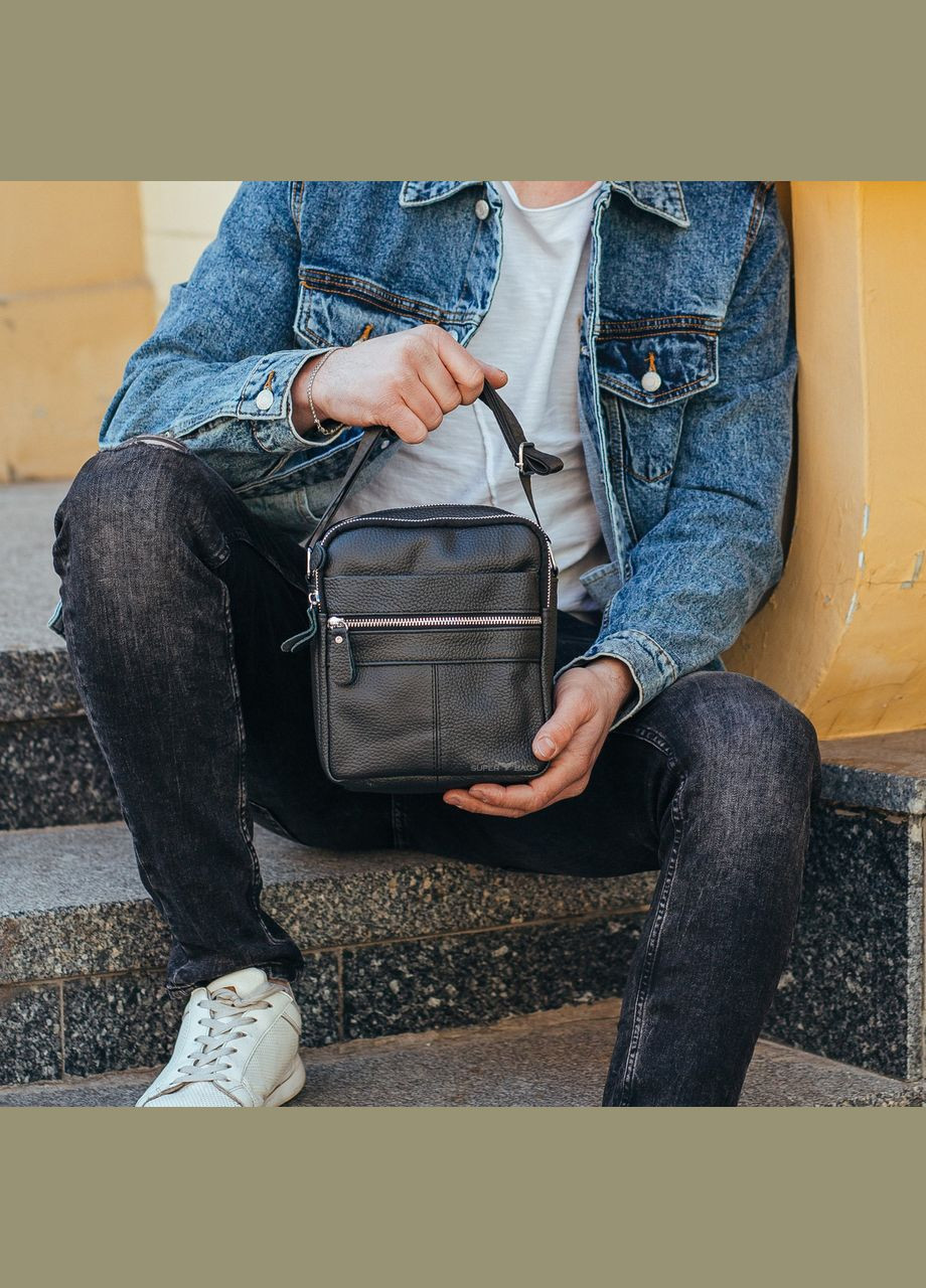 Мужская черная сумка-барсетка через плечо из натуральной кожи с тыльным карманом Tiding Bag (298567535)