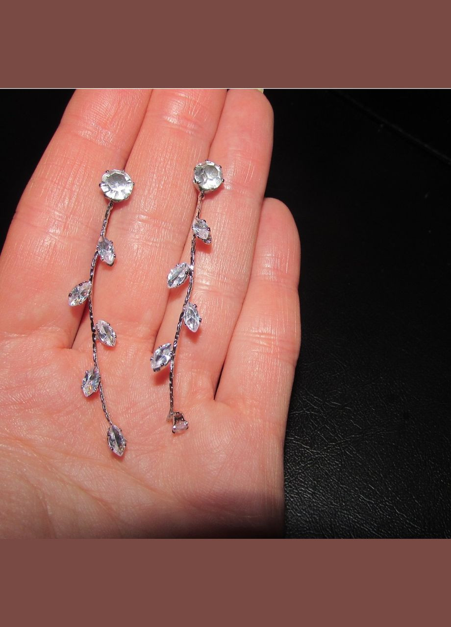 Серебристые серьги листья в кристаллах на цепях 2в1, 5664 Fashion Jewelry (338431188)