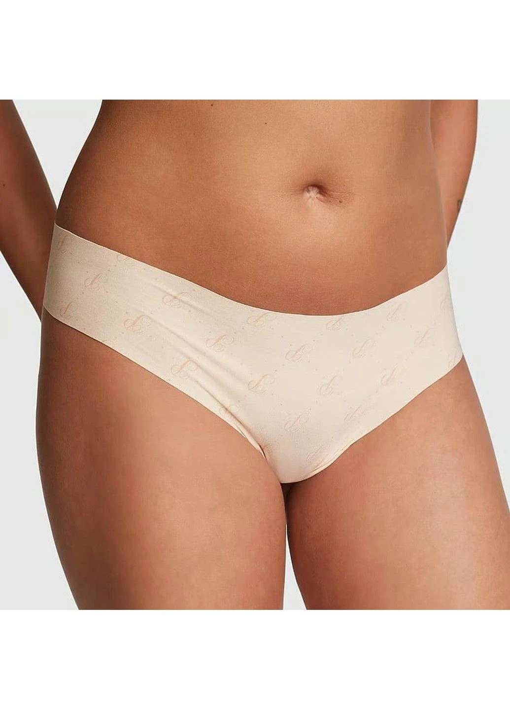 Трусики-стрінги жіночі безшовні PINK No-Show Thong Panty бежеві L Victoria's Secret (316659236)