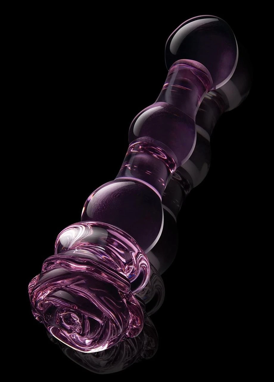 Скляний фалоімітатор Dream Toys Glaze Glass у формі бутона троянди з намистинами, рожевий No Brand (330617682)