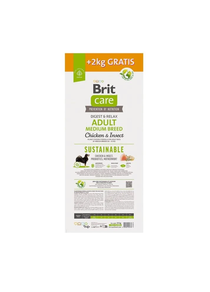 Корм сухий Dog Sustainable Adult Medium Breed для дорослих собак середніх порід від 10 до 25 кг з куркою та комаха Brit Care (386997924)
