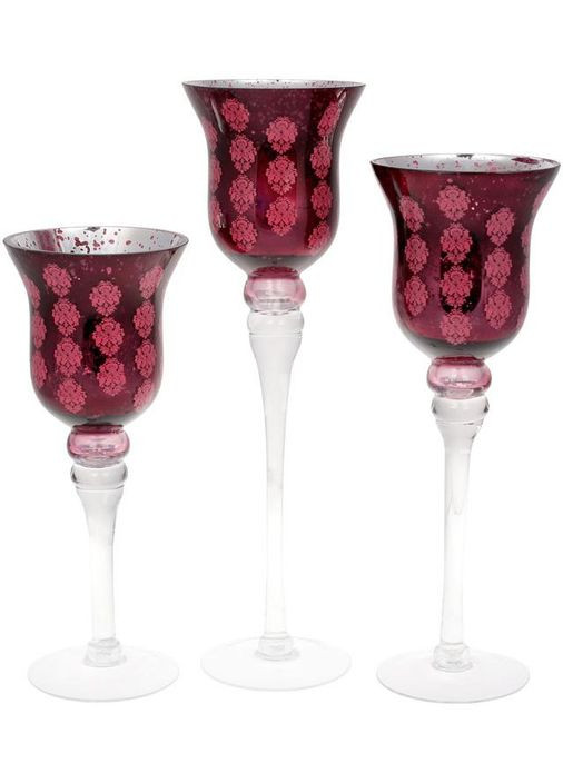 Набор подсвечников стеклянных Claudine бордовый 3 штуки для декора интерьера свечи украшение Bona (368976502)