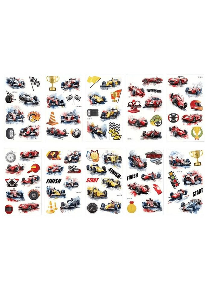 Набор временных татуировок "Гоночные автомобили" racing-cars-10-01 размер 12х7 см Fresh Tattoo (365633593)