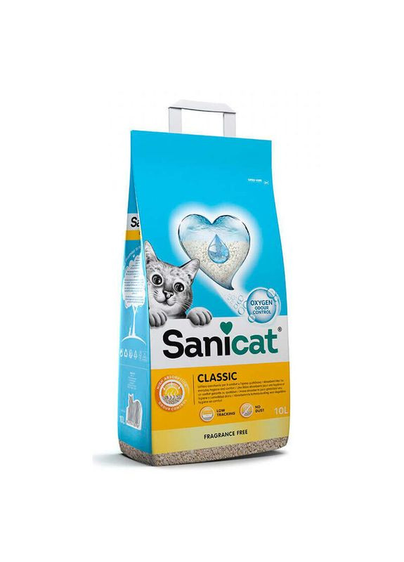 Минеральный впитывающий наполнитель для кошачьего туалета без аромата Classic Cat Litter - 10 л / 5 кг Sanicat (327434365)