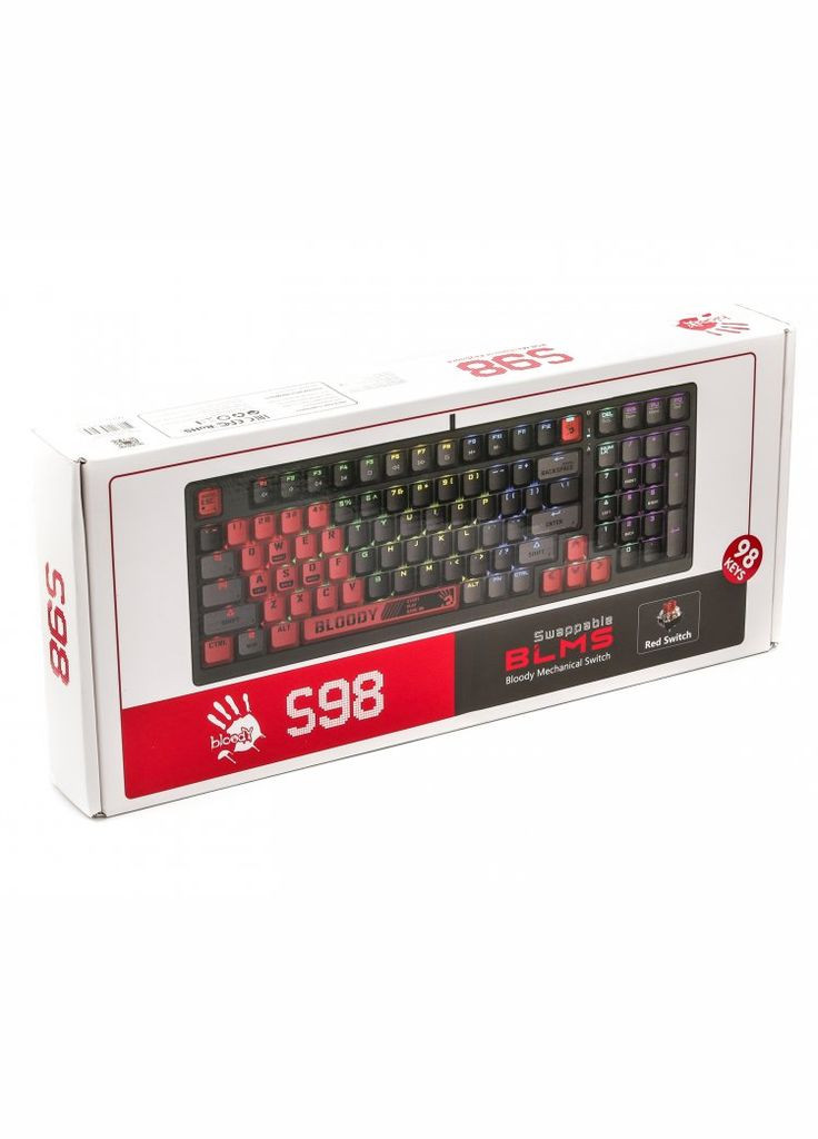 Механічна клавіатура Bloody S98 (Sports Red), USB, RGB підсвічування, BLMS Red Plus Switch, чорно-червона A4Tech (333824997)