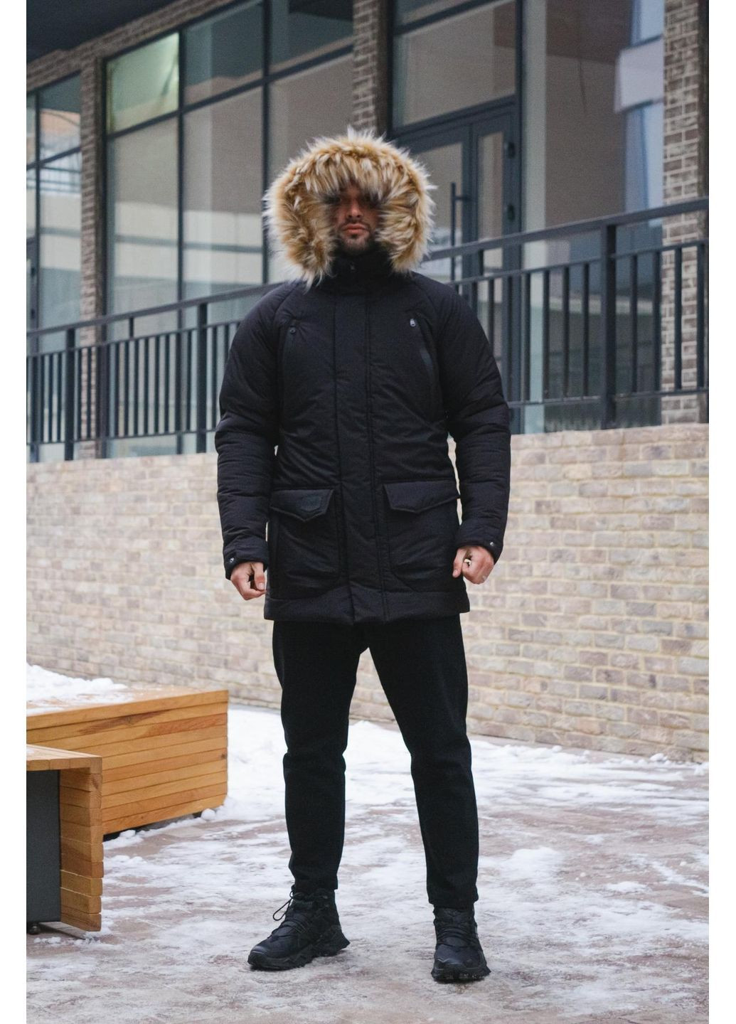 Черная зимняя парка зимняя европейская плащевка съемный мех No Brand