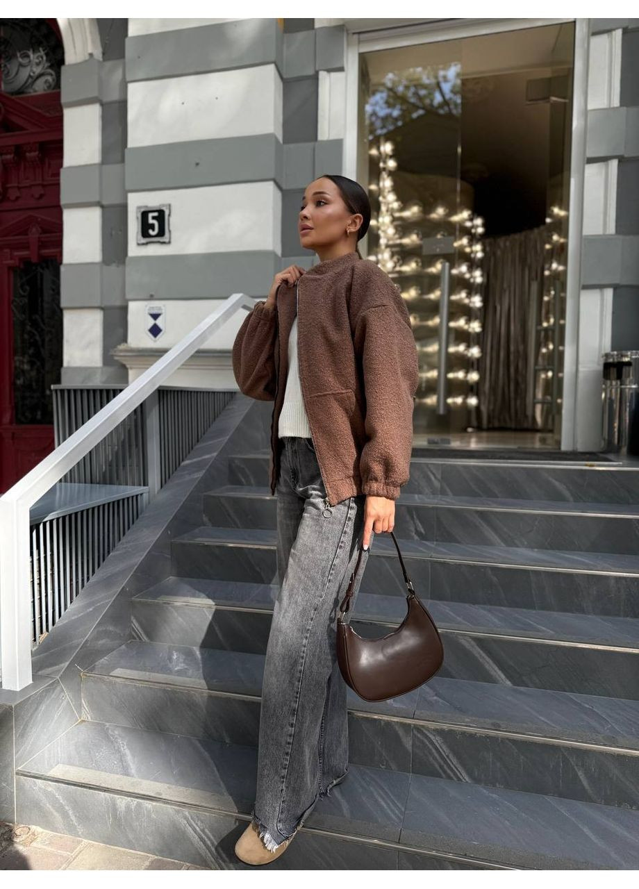 Куртка-бомбер из ткани букле без подкладки. Vione на молнии (367078000)