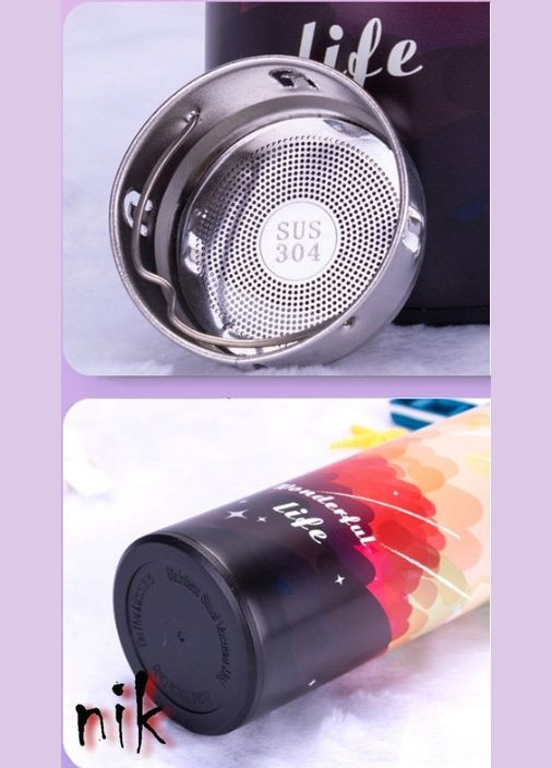 Дизайнерский термос 500мл с сеточкой «Wonderful Life» 4 цвета Красочные краски AD (303125882)