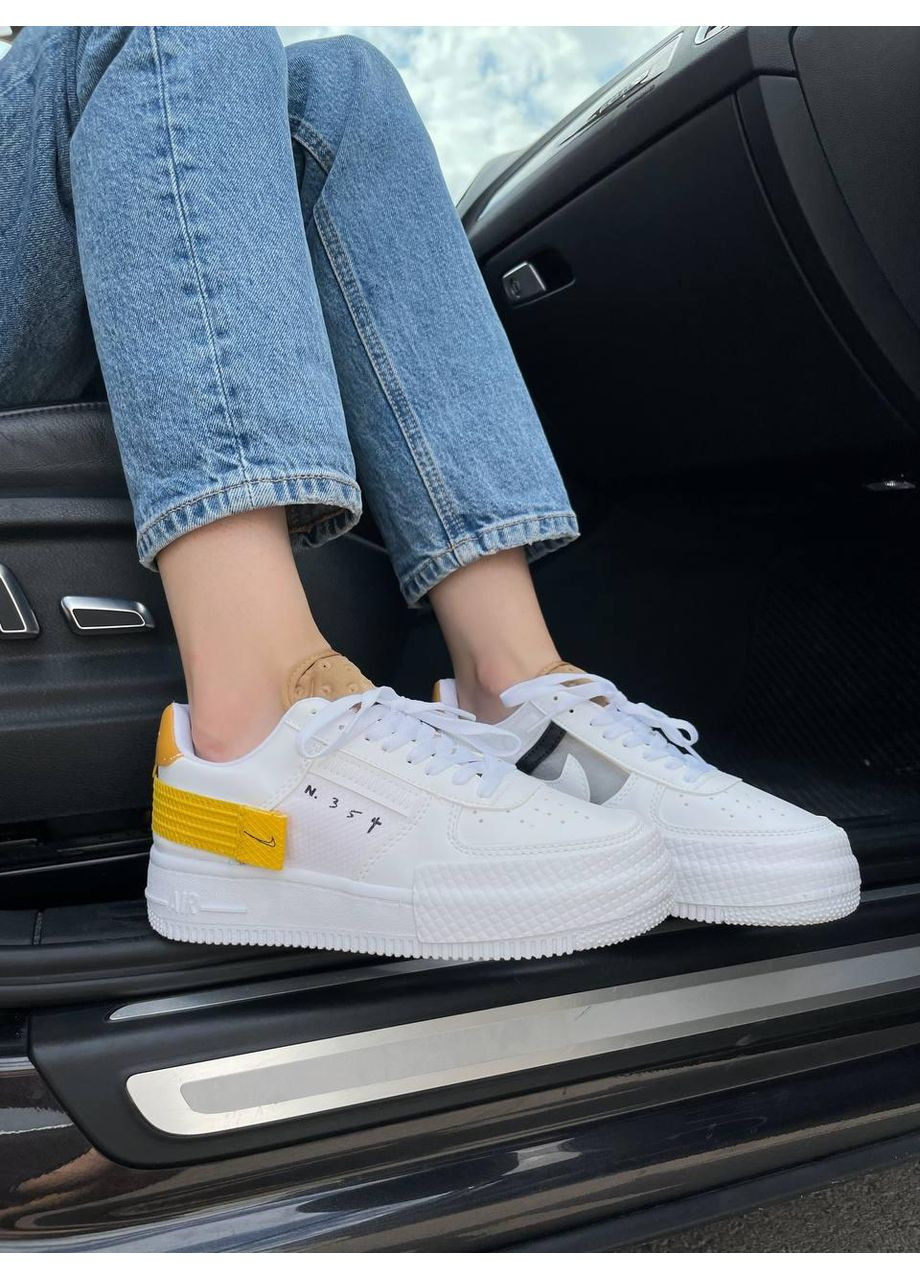 КРОССОВКИ ЖЕНСКИЕ NIKE AIR FORCE 1 TYPE 354 WHITE ORANGE НАЙК АИР ФОРС 1 ПРЕМИУМ No Brand белые демисезоны (368858120)