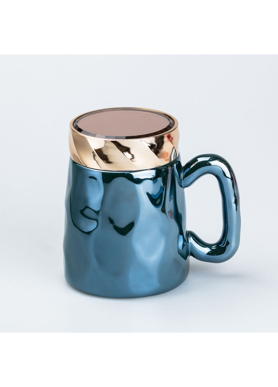 Чашка с крышкой 450 мл керамическая в зеркальной глазури Зеленая TS Kitchen (360455332)