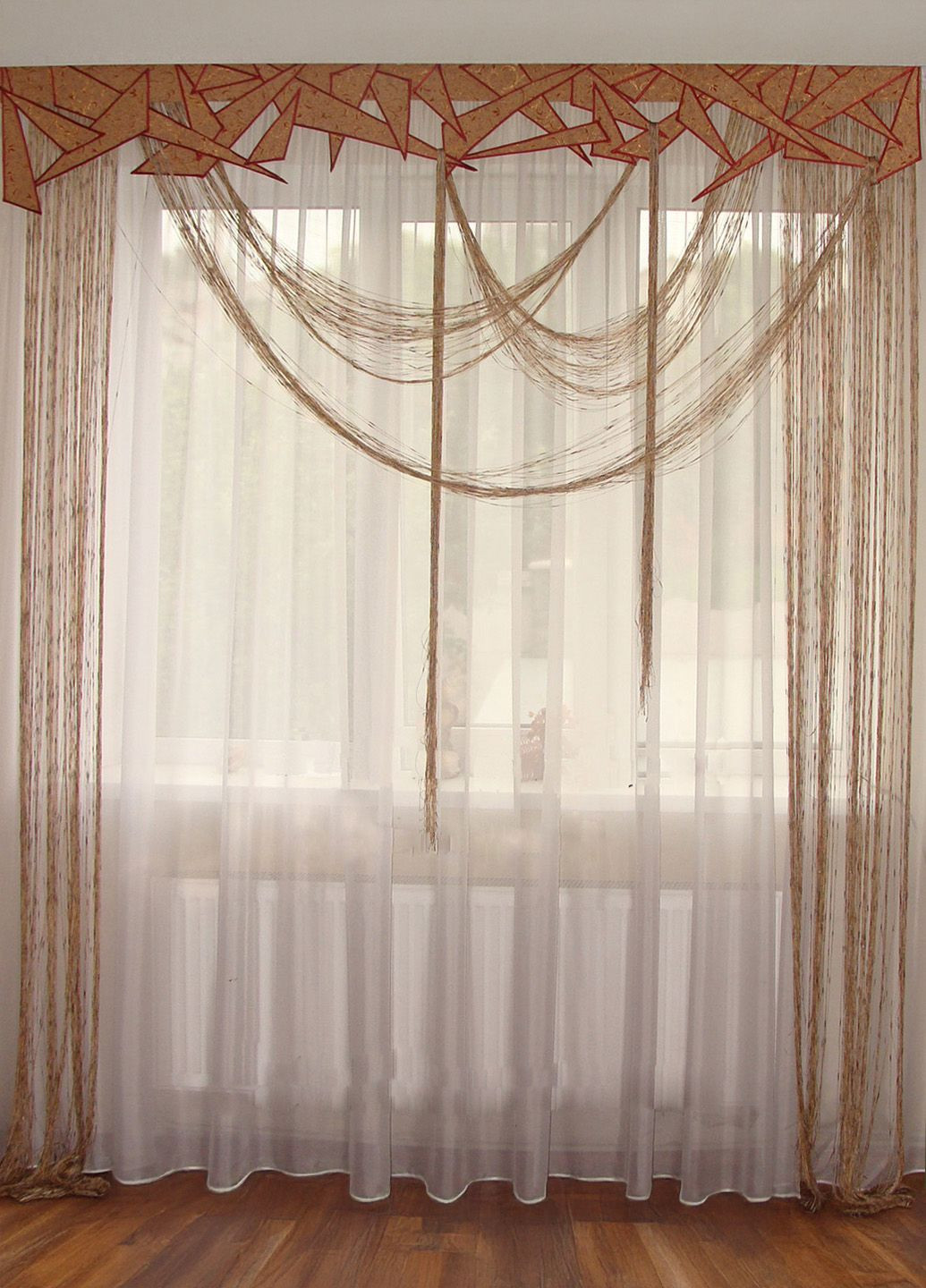 Жесткий ламбрекен с нитями Abstract 2м песочный с терракотовым (90ж) Firanka Exclusive (340112010)