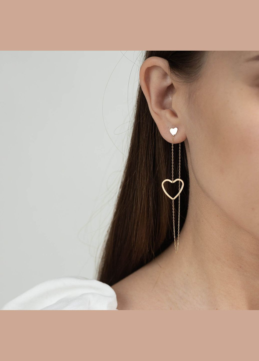 Золотые серьги - пусеты на цепочке Сердечки с05955 Oniks (264025333)