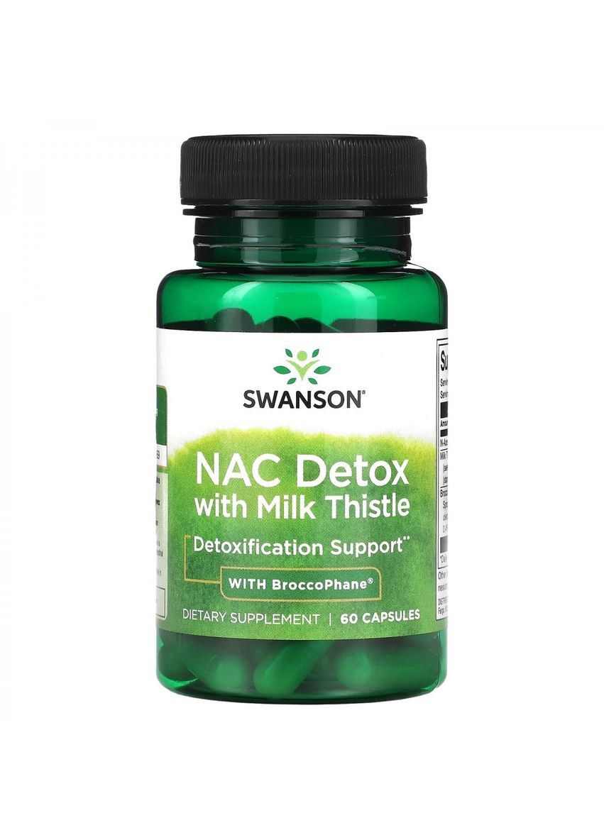 Засіб для детоксикації з розторопшею та BroccoPhane Swanson NAC with Milk Thistle 60 капс. No Brand (348140335)