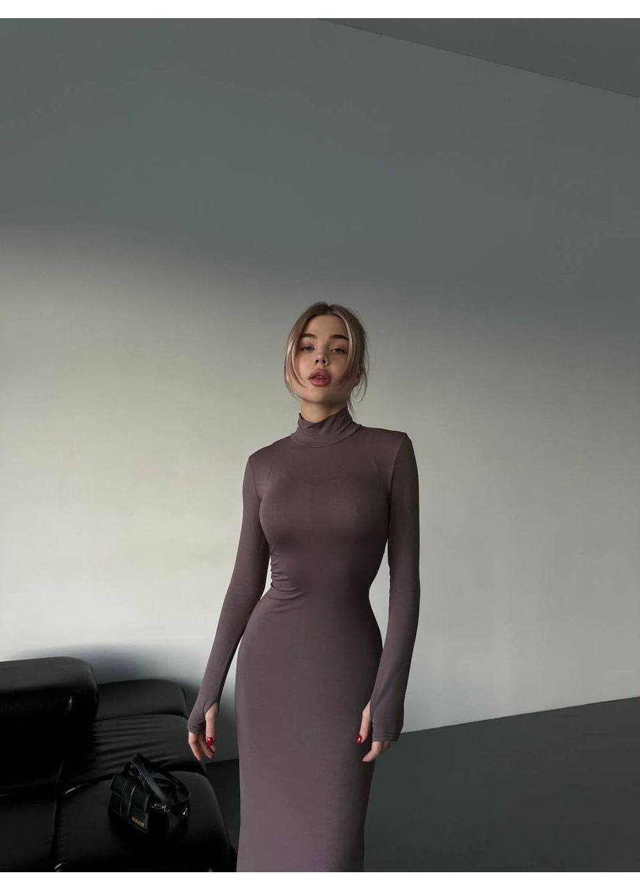 Кофейное кэжуал платье N.Family однотонное