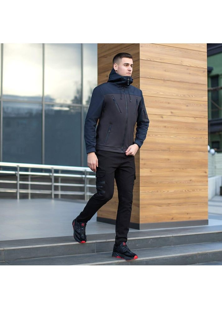 Черная демисезонная мужская демисезонная куртка softshell черная с темно-синим Freedom