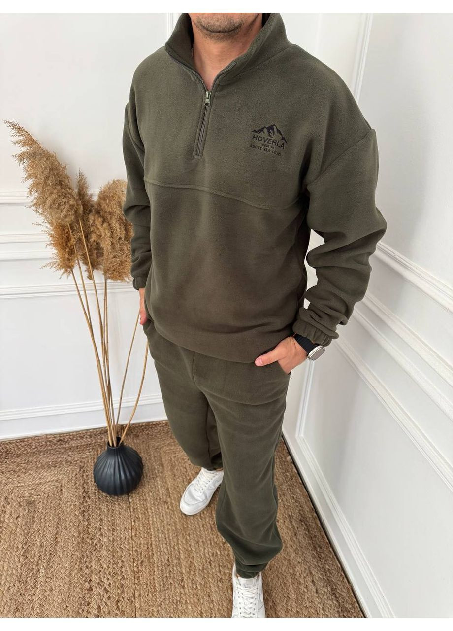 Оливковий (хакі) демісезонний костюм 454 чоловічий полар фліс теплий,кофта з коміром на блискавці,якісна вишивка,штани,не кпшлатиться тамне линяє Україна