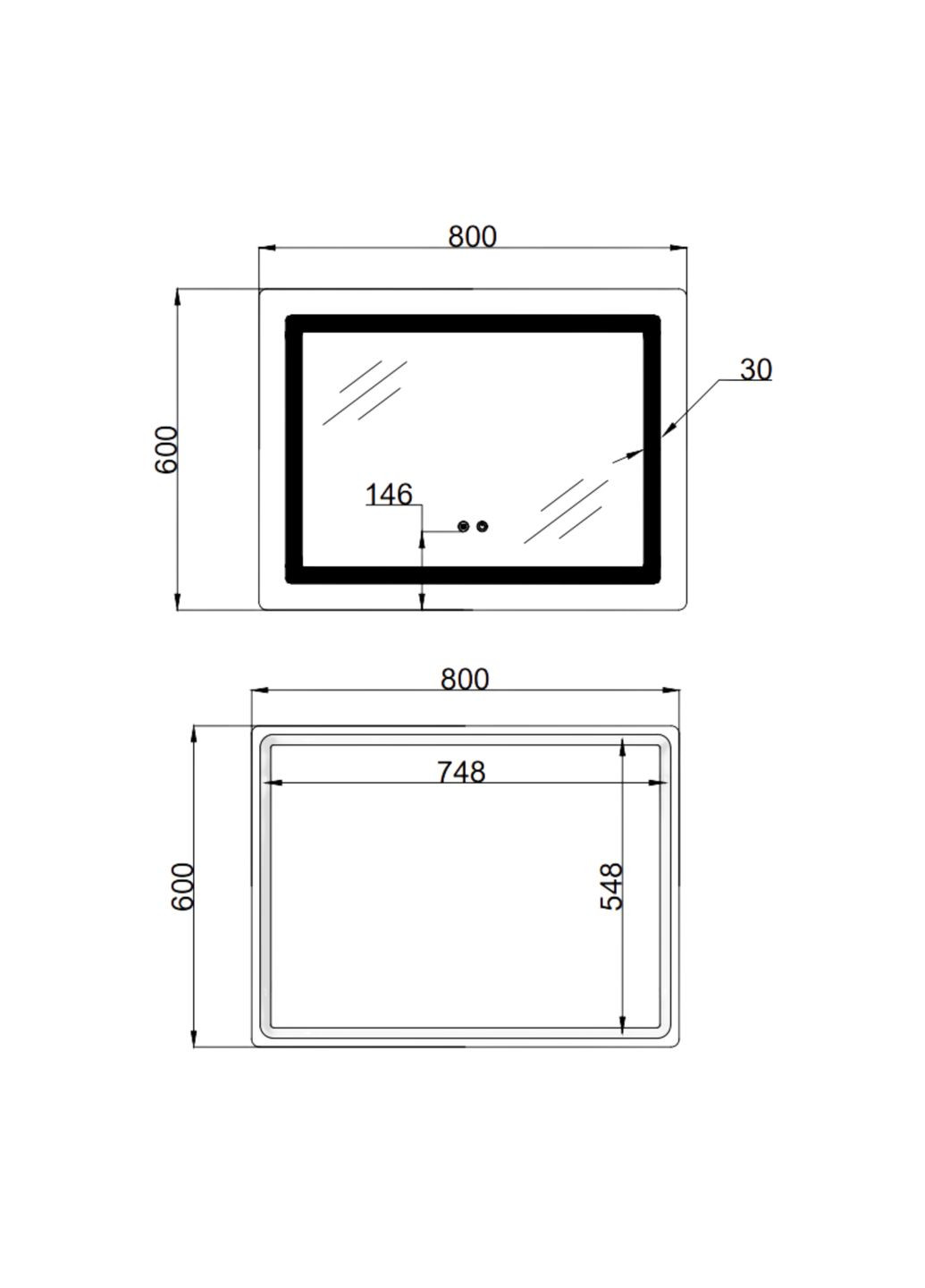 Дзеркало Kubis () 800х600 з LED-підсвічуванням Touch, з антизапотіванням, з димером, рег. яскравості LD78LF9048060 LIDZ KU2 (365839875)