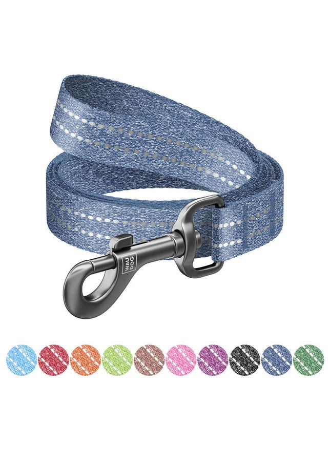 Повідець для собак з відновленої бавовни WAUDOG Re-cotton світловідбиваючий,, Ш 15 мм, Д 500 см синій No Brand (363201522)