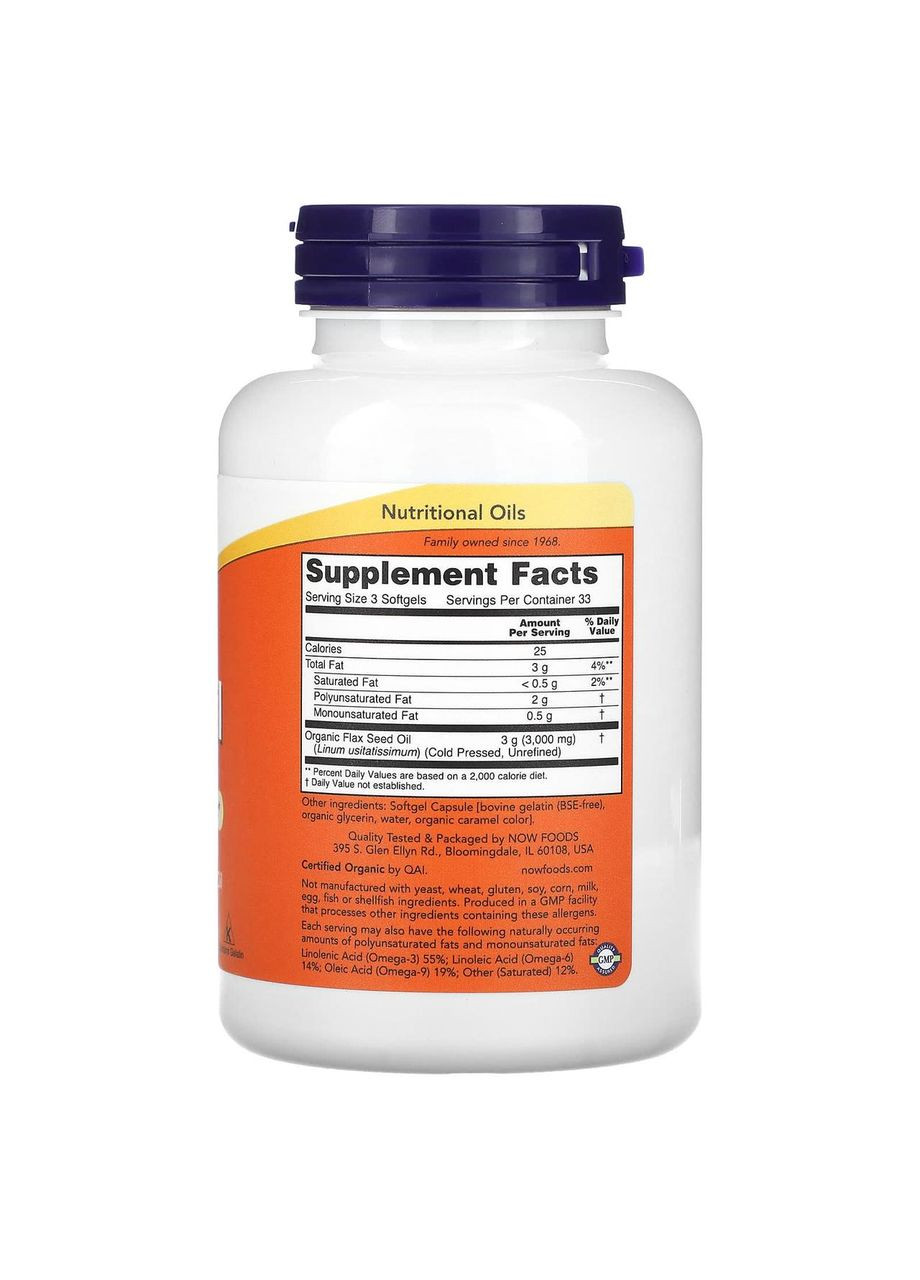 Льняна олія Flax Oil 1000 мг 100 гел капс Now Foods (359473790)