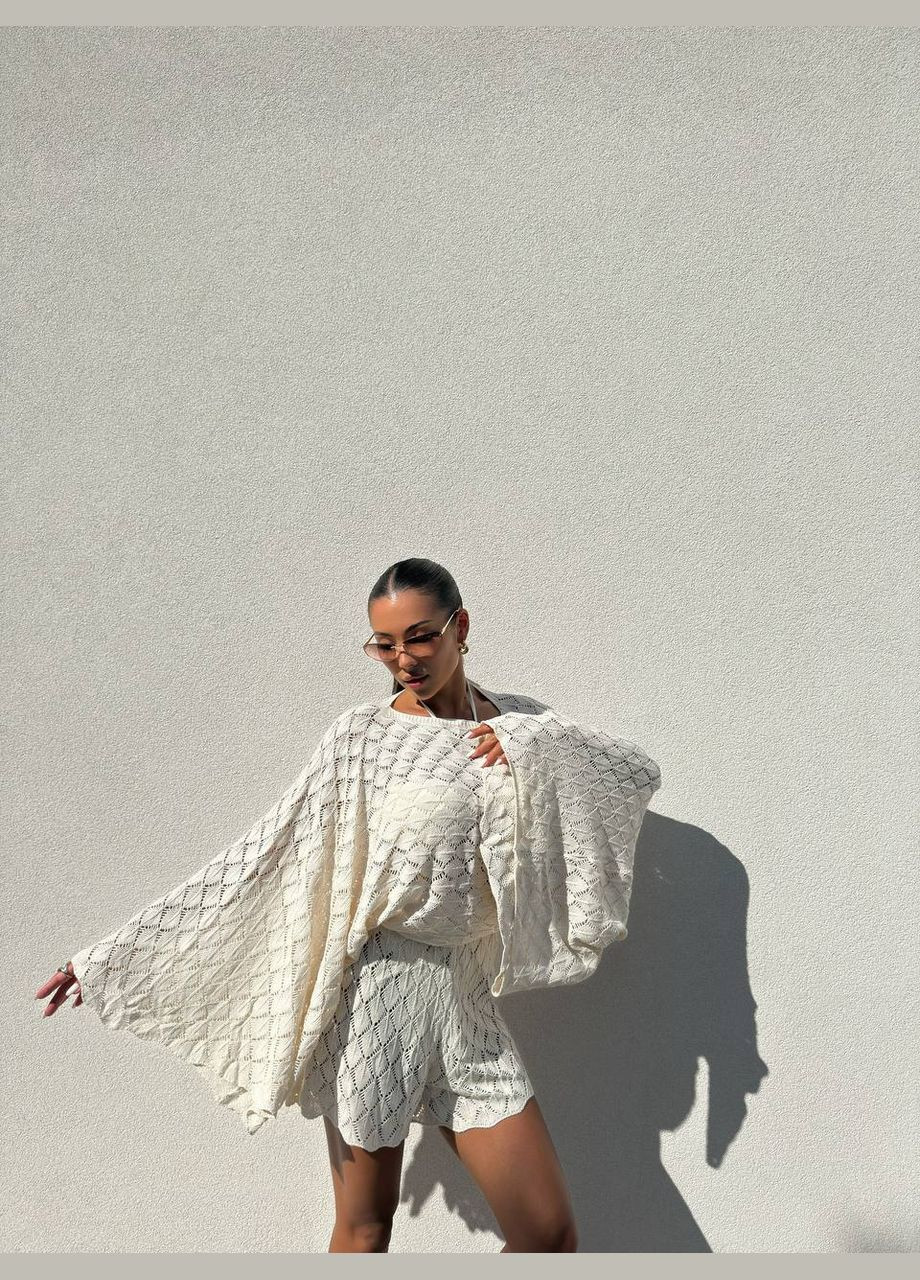 Вязаний костюм жіночий Domino Жіночий костюм шорти та кофтинка з широким рукавом (347242312)