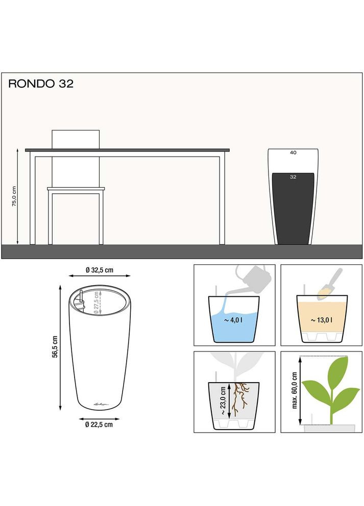 Кашпо Rondo 32 Білий (15780) Lechuza (323101910)