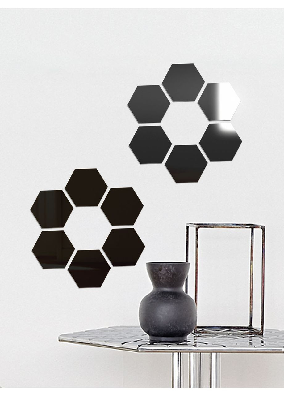 Наклейки глянцеві на стіну акрилові декоративні самоклейні Соти-96 9.6х8.3 см 12 шт. Чорний Ваша Світлість (366334690)