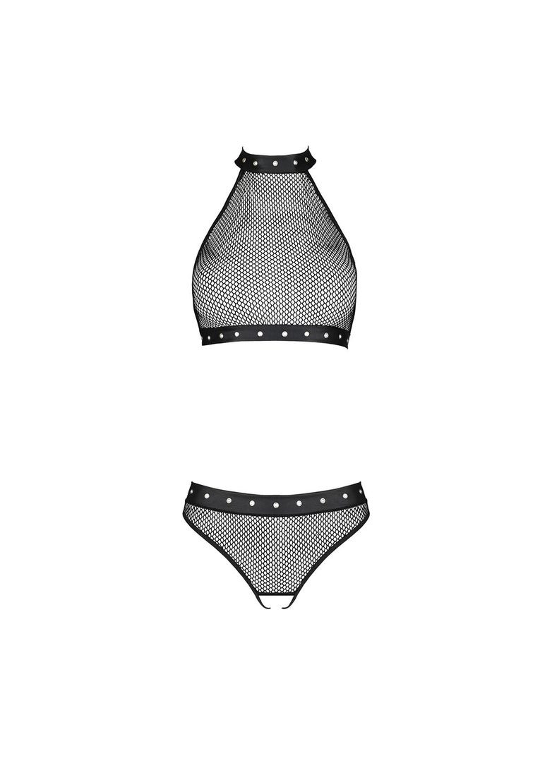 Комбинированный демисезонный белье с открытым доступом moonlight set l/xl black топ, стринги Passion